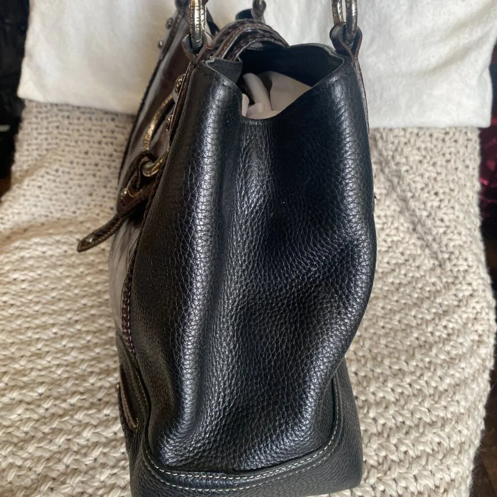 Brighton Croc Embossed Leather Tote Brown & Black Braided Detail - Picture 14 of 16